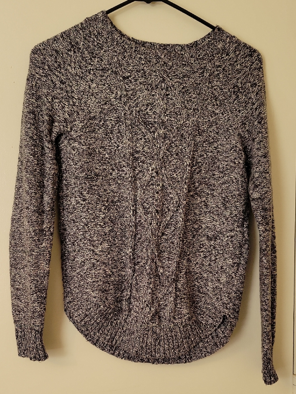SO Black and White Marled Cable Knit Sweater